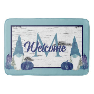 Dusty Blue Pumpkin Gnomes Aspen Rustic bathroom Bath Mat