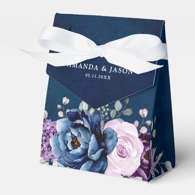 Dusty Blue Purple Blooms Wedding Thank You Favour  Favor Box (Front Side)