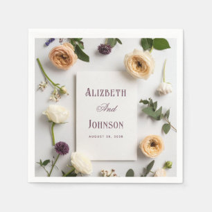 Dusty Blue & purple Country Rustic Roses Wedding  Napkin