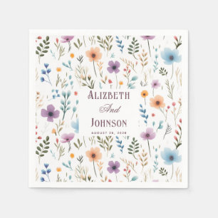 Dusty Blue & purple Country Rustic Roses Wedding  Napkin