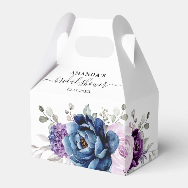 Dusty Blue Purple Lilac Blooms Bridal Shower Favor Box (Back Side)