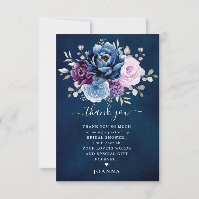 Dusty Blue Purple Lilac Blooms Bridal Shower Thank Thank You Card (Front)