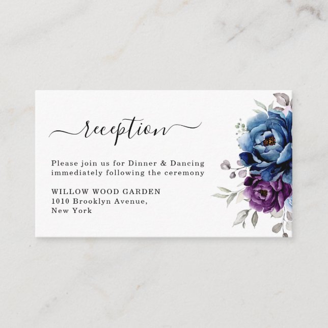 Dusty Blue Purple Lilac Blooms Wedding Reception Enclosure Card (Front)