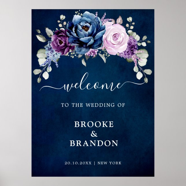 Dusty Blue Purple Lilac Blooms Wedding Welcome Pos Poster (Front)