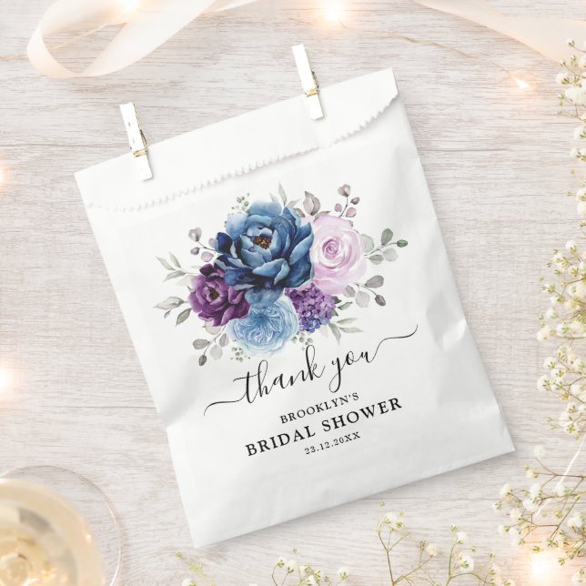 Dusty Blue Purple Navy Lilac Blooms Bridal Shower Favour Bag (Clipped)
