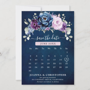 Dusty Blue Purple Navy Lilac Blooms Calendar Save The Date
