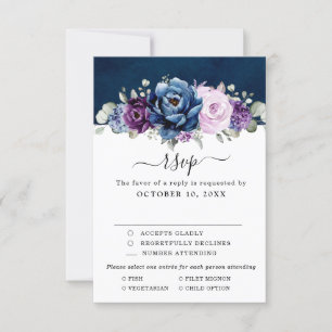 Dusty Blue Purple Navy Lilac Blooms Mariage RSVP C