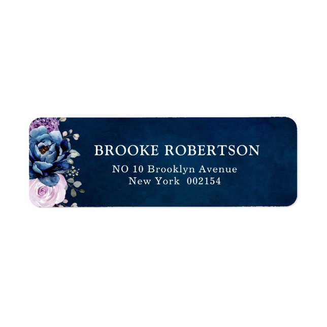 Dusty Blue Purple Navy Lilac Blooms Wedding Label (Front)