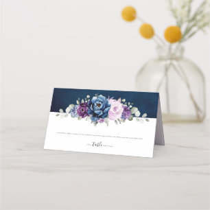 Dusty Blue Purple Navy Lilac Blooms Wedding Place  Card