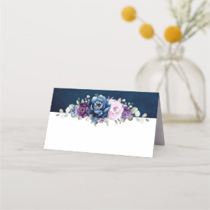 Dusty Blue Purple Navy Lilac Blooms Wedding Place  Card