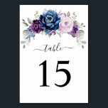 Dusty Blue Purple Navy Lilac Blooms Wedding Table Number<br><div class="desc">Elegant dusty blue Purple lilac lavender floral theme wedding table number featuring elegant bouquet of dusty blue,  Navy,  purple,  lilac colour rose flowers buds and sage green eucalyptus leaves. Please contact me for any help in customization or if you need any other product with this design.</div>