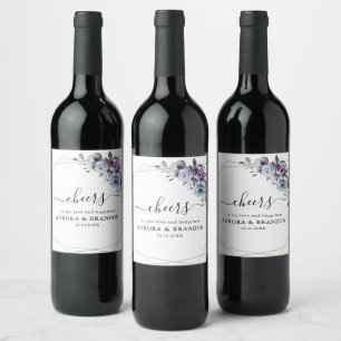 Dusty Blue Purple Navy Lilac Blooms Wedding Wine L Label