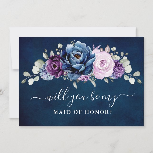 Dusty Blue Purple Will you be my Maid of Honour In Invitation (Front)