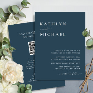 Dusty Blue QR Code All In One Modern Chic Wedding Invitation
