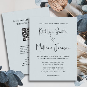 Dusty Blue QR Code All In One Modern Wedding Invitation