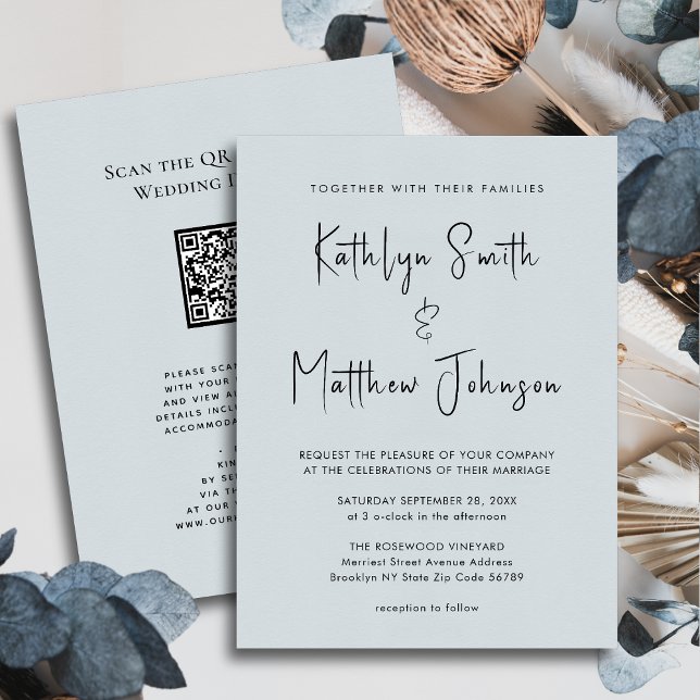 Dusty Blue QR Code All In One Modern Wedding Invitation (Creator Uploaded)