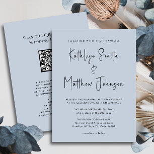 Dusty Blue QR Code All In One Modern Wedding Invitation