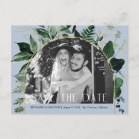 Dusty Blue, QR code Botanical photo save the date