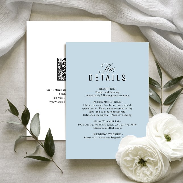 Dusty Blue QR Code Classy Wedding Details Card (Dusty Blue QR Code Classy Wedding Details Note Card)