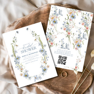 Dusty Blue QR Code Garden Vintage Bridal Shower Invitation
