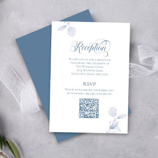 Dusty Blue QR Code Wedding Details Enclosure Card