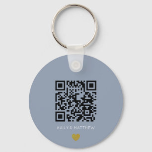 Dusty blue  QR Code Wedding Save the date Keychain