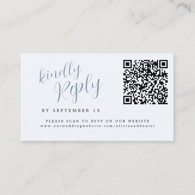 Dusty blue QR code wedding website online RSVP Enclosure Card (Front)