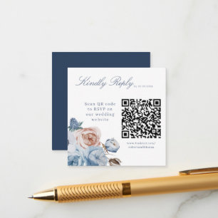 Dusty Blue QR Code Wedding Website RSVP Card