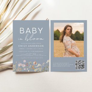 Dusty Blue QR Code Wildflower Baby in Bloom Shower
