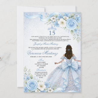 Dusty Blue Quinceañera 15 Anos Mis Quince Crown Invitation