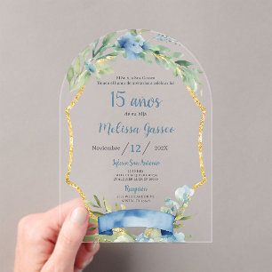 Dusty Blue Quinceañera Acrylic Invitations