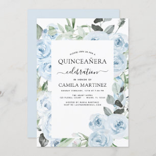 Dusty Blue Quinceañera Floral Invitation