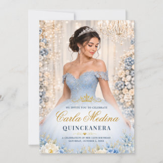Dusty Blue Quinceañera Mis Quince Anos Birthday Invitation