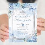 Dusty Blue Quinceañera Silver Crown Butterfly Invitation<br><div class="desc">Quinceañera Dusty Blue & Silver Crown Mexican Butterfly Invitation
Mis Quince 15 Anos,  16th Birthday, </div>