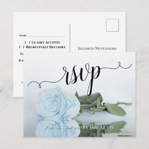 Dusty Blue Reflecting Rose Elegant Wedding RSVP Postcard