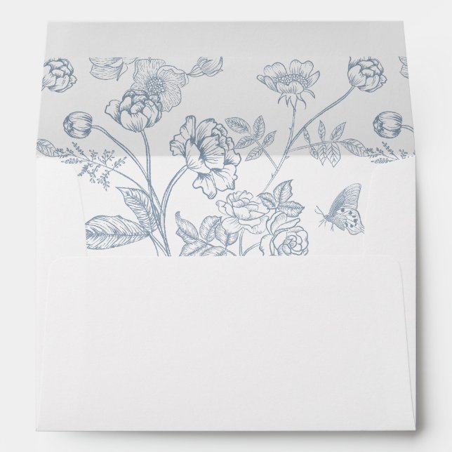 Dusty Blue Regency Floral Wedding Invitation Envelope (Back (Bottom))