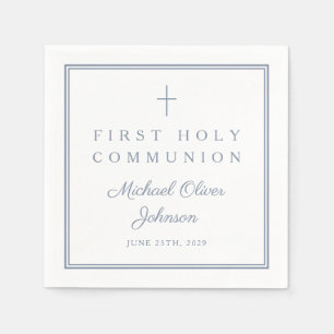 Dusty Blue Religious Boy First Holy Communion Napkin