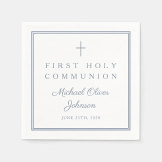 Dusty Blue Religious Boy First Holy Communion Napkin