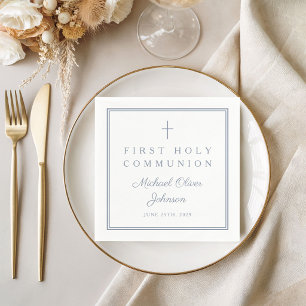 Dusty Blue Religious Boy First Holy Communion Napkin