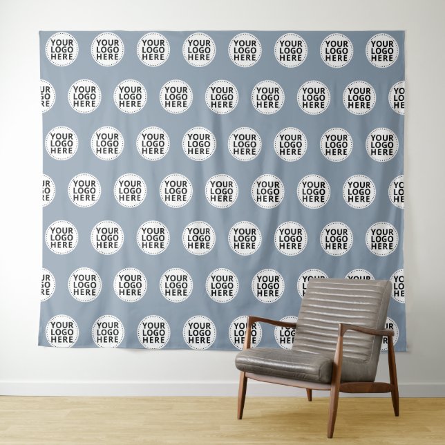 Dusty Blue Repeating Business Logo Tapestry (In Situ (Horizontal))