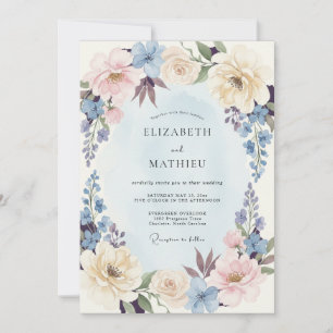 Dusty Blue Resplendent Botanical Wedding Invitation