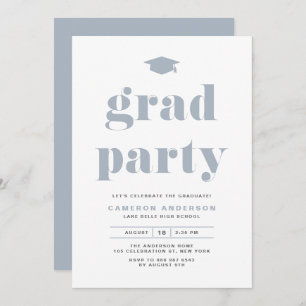 Dusty Blue Retro Bold Typography Graduation Party Invitation