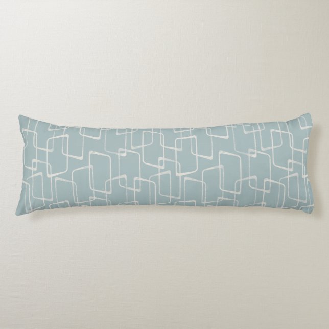 Dusty Blue Retro Lino Print Geometric Pattern Body Pillow (Front)