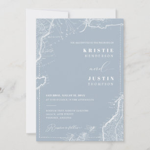 Dusty Blue Retro Travel QR Code Photo Wedding  Invitation