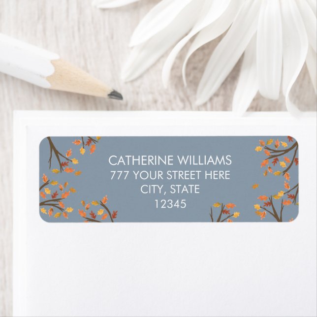Dusty Blue Return Address Autum Fall Branch (Insitu)