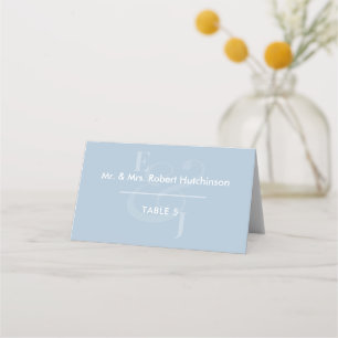 Dusty Blue Reverse Ampersand Wedding Folded Seat Place Card