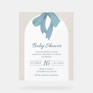 Dusty Blue Ribbon Bow Baby Shower Invitation Arch Acrylic Sign