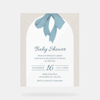 Dusty Blue Ribbon Bow Baby Shower Invitation Arch Acrylic Sign