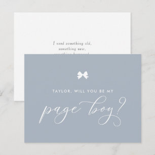 Dusty Blue Ribbon Bow Will You Be My Page Boy Card