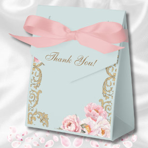 Dusty Blue Rococo Vintage Peony Bridal Shower Favor Box